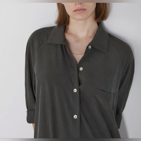 ZARA green Long Sleeve Button Front Shirt Dress Size Medium - Picture 3 of 12